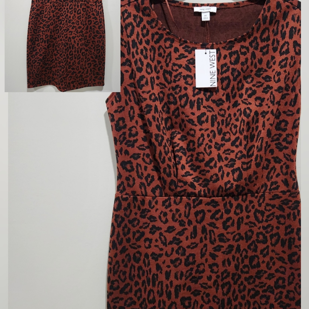 Nine West Orange Bodycon Midi Dress Crew Neck Short Sleeve